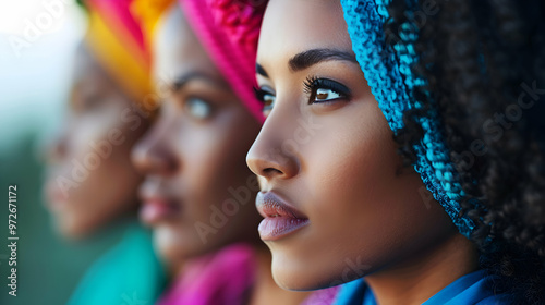 Young Woman Standing With Group Strong Indepe photo