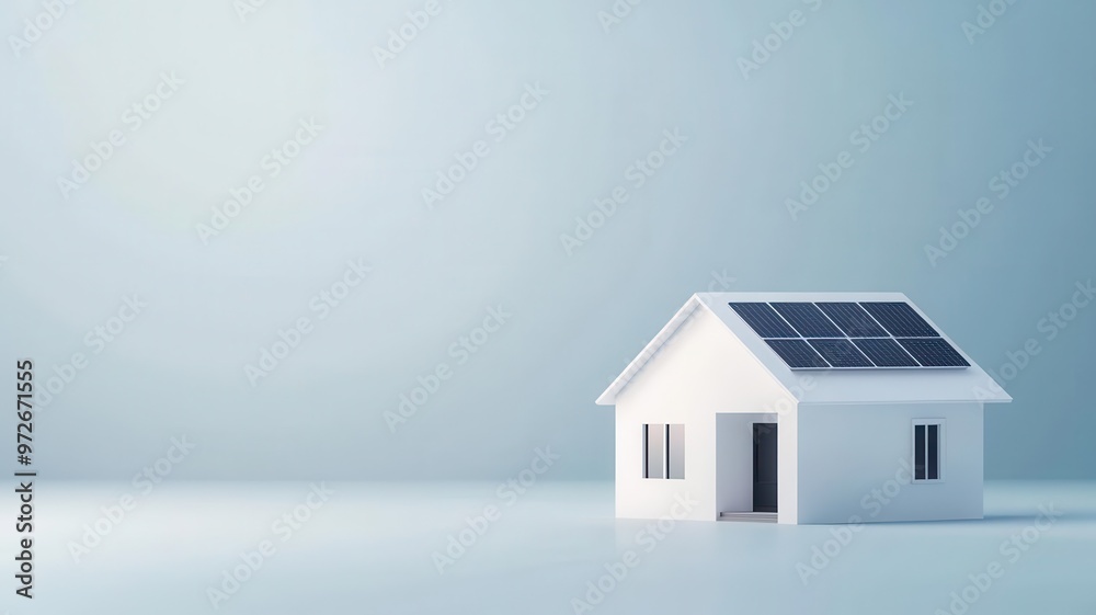 Futuristic smart home design, solar panels, and automated energy management, 3D illustration