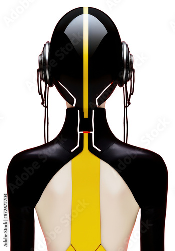 PNG  Fashion photography representing of futuristic cybernatic electronics accessories headphones. photo