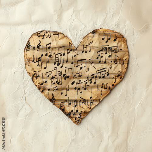 Heart constructed from delicate musical notes, capturing the emotional journey and love that music inspires