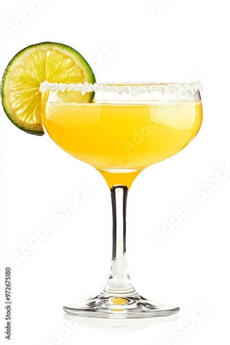Wallpaper Mural Classic Margarita Cocktail in a Coupe Glass with Salted Rim and Lime Garnish, Isolated on White Torontodigital.ca