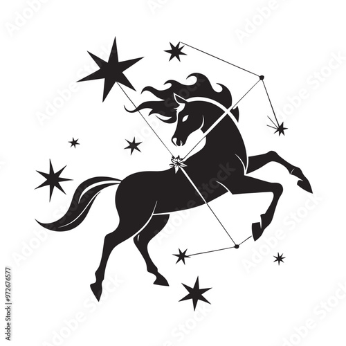 Sagittarius zodiac sign with horse illustration and stars for astrology concept