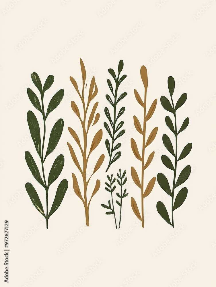 Fototapeta premium Green and Brown Floral Illustration.