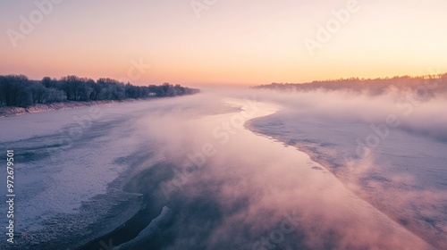 Misty River Landscape at Sunset