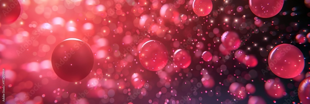 Abstract red bubbles floating in a dark background.