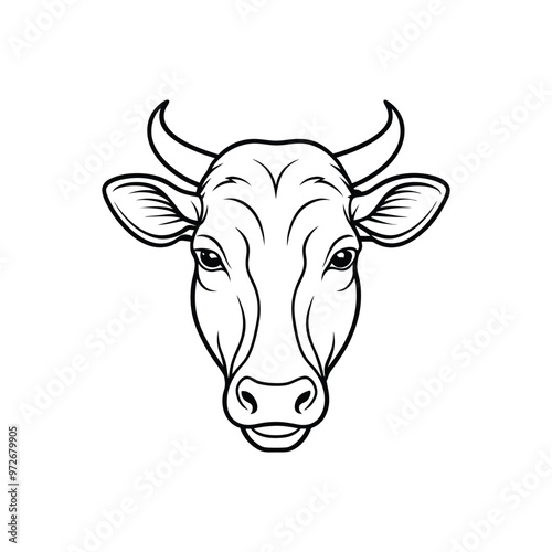 Cow head black line out isolated on white background.