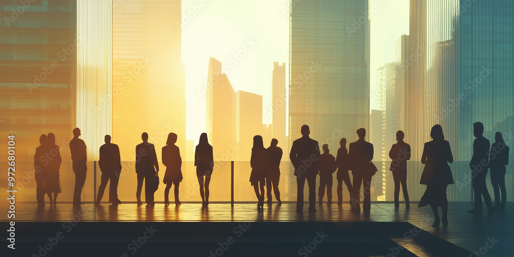 Fototapeta premium group of people on the terrace looking at the city