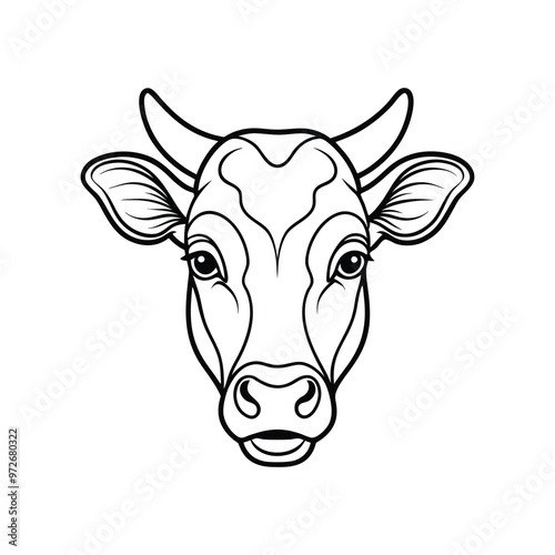 Cow head black line out isolated on white background.