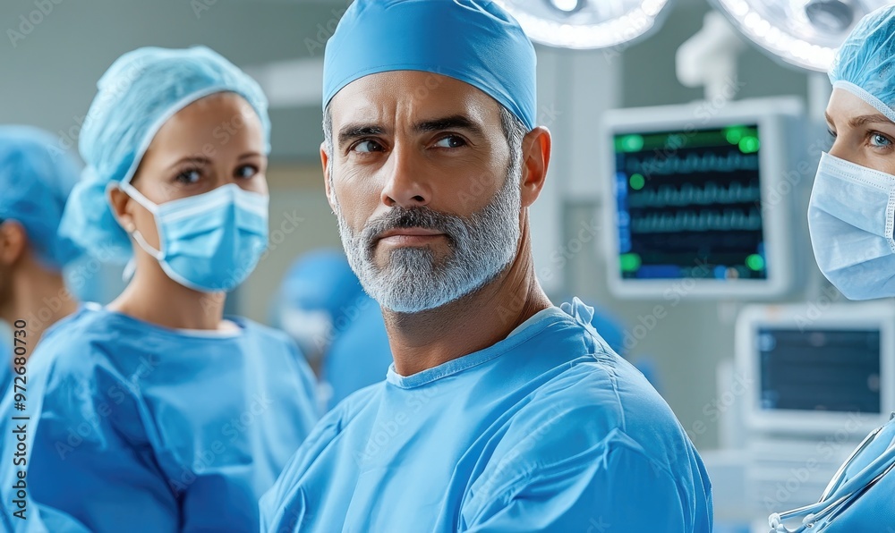 Surgeons Performing Complex Operation in Modern Hospital Surgical Suite at Night Surgeons Performing Complex Operation in Modern Hospital Surgical Suite at Night