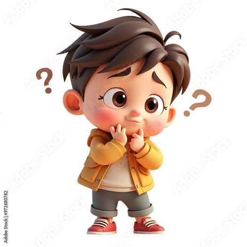 Curious kids with question marks 3d render cartoon