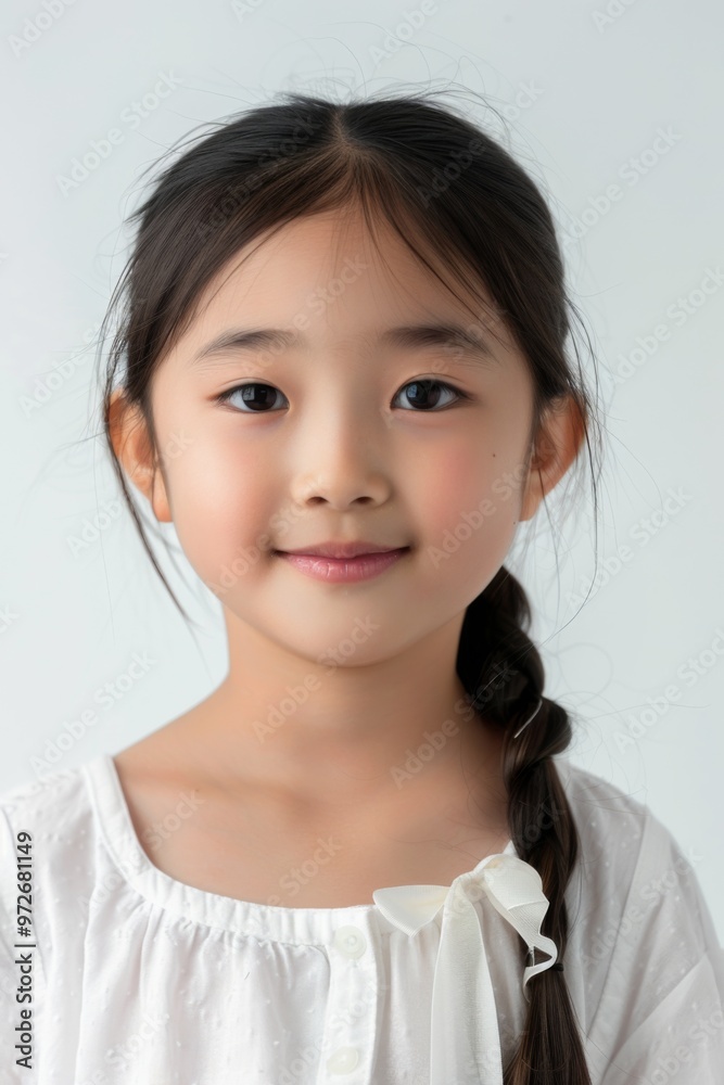 a little chinese girl ,10 years old, smile, white background a little chinese girl ,10 years old, smile, white background