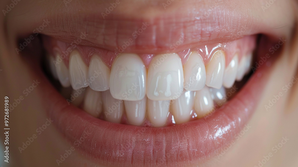 Obraz premium A focused view on perfect smile showcasing white teeth, radiating confidence and joy. This image captures essence of bright, healthy smile that can light up any room
