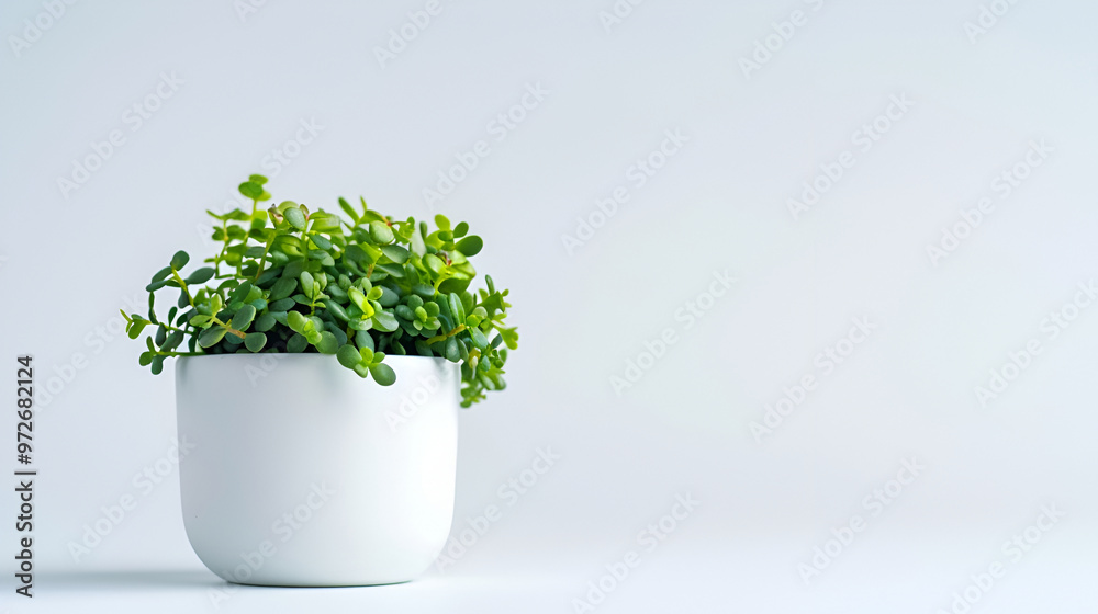 Peas Growing In White Pot On White Background ,Fresh oregano plant in a pot on a white background Peas Growing In White Pot On White Background ,Fresh oregano plant in a pot on a white background