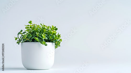 Peas Growing In White Pot On White Background ,Fresh oregano plant in a pot on a white background