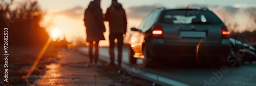 Wallpaper Mural Two people walk away from a car accident at sunset. Torontodigital.ca