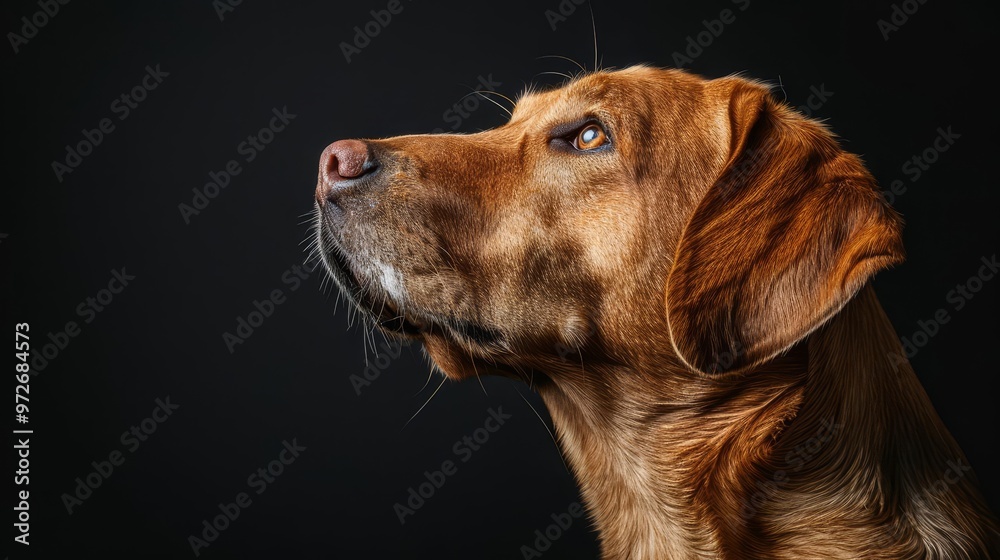 Close-up portrait of a brown dog looking up. Close-up portrait of a brown dog looking up.