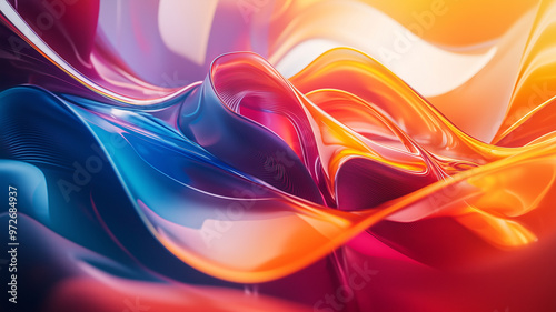 Abstract D Liquid Waves in Vibrant Colors Blue Red Yellow Orange