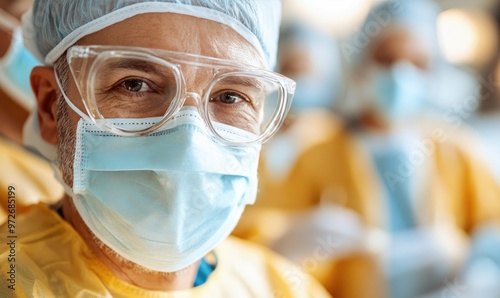 Surgeons Performing Complex Operation in Modern Hospital Surgical Suite at Night