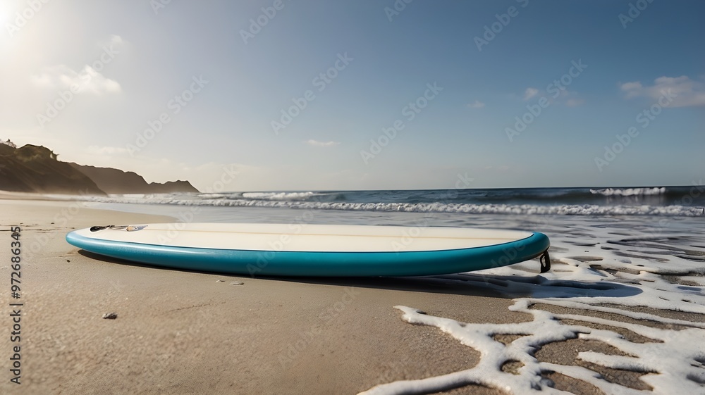 surfboard on the beach with sea view background surfboard on the beach with sea view background