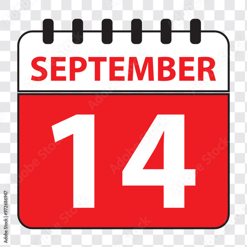 September 14 Calendar Icon. Calendar Icon with Transparent background. Flat style. Date, day and month. EPS 10.