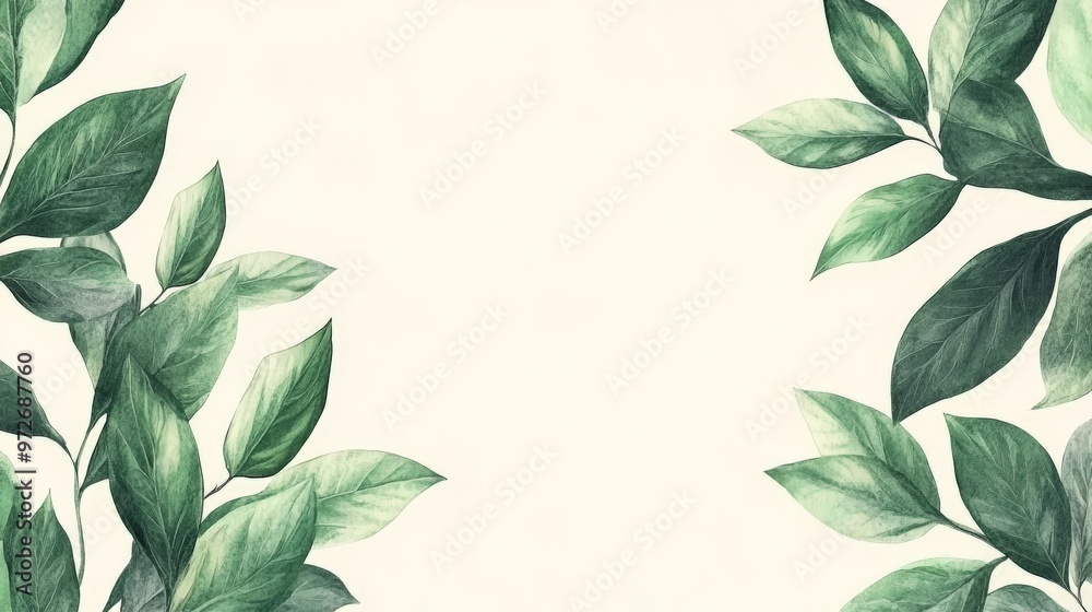 Naklejka premium Watercolor Green Leaves Border.