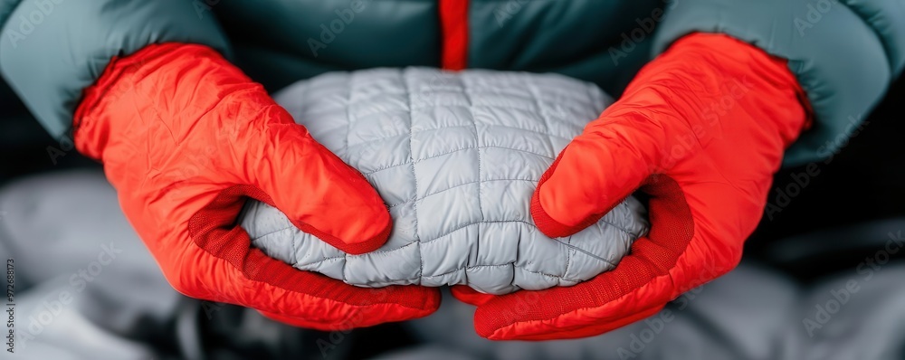 Hands wrapping a car battery in an insulating cover to prevent it from freezing, symbolizing thorough winter preparation Car battery insulation, Cold weather readiness Hands wrapping a car battery in an insulating cover to prevent it from freezing, symbolizing thorough winter preparation Car battery insulation, Cold weather readiness