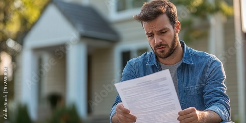 A young man stands outside his home, looking concerned as he reads a letter, reflecting on its contents with a troubled expression.