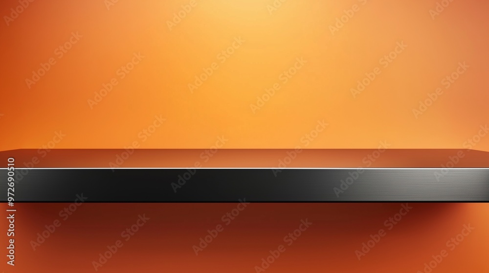 Obraz premium Black steel countertop shelf with spotlight and orange wall for product display promotion