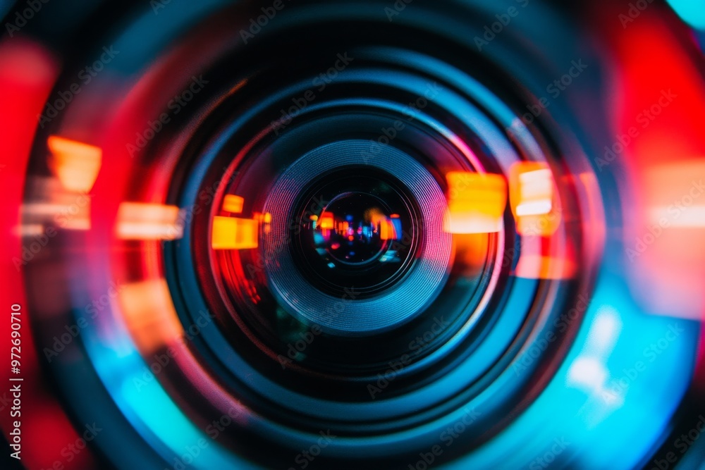 Camera Lens Close-up with Colorful Lights Camera Lens Close-up with Colorful Lights