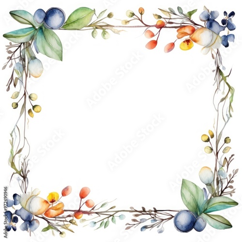 Elegant Watercolor Floral Frame - Vibrant Spring Blossoms and Foliage Border photo