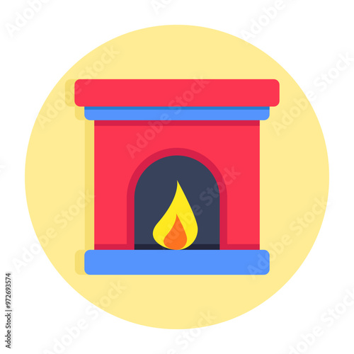 A flat design icon of fireplace