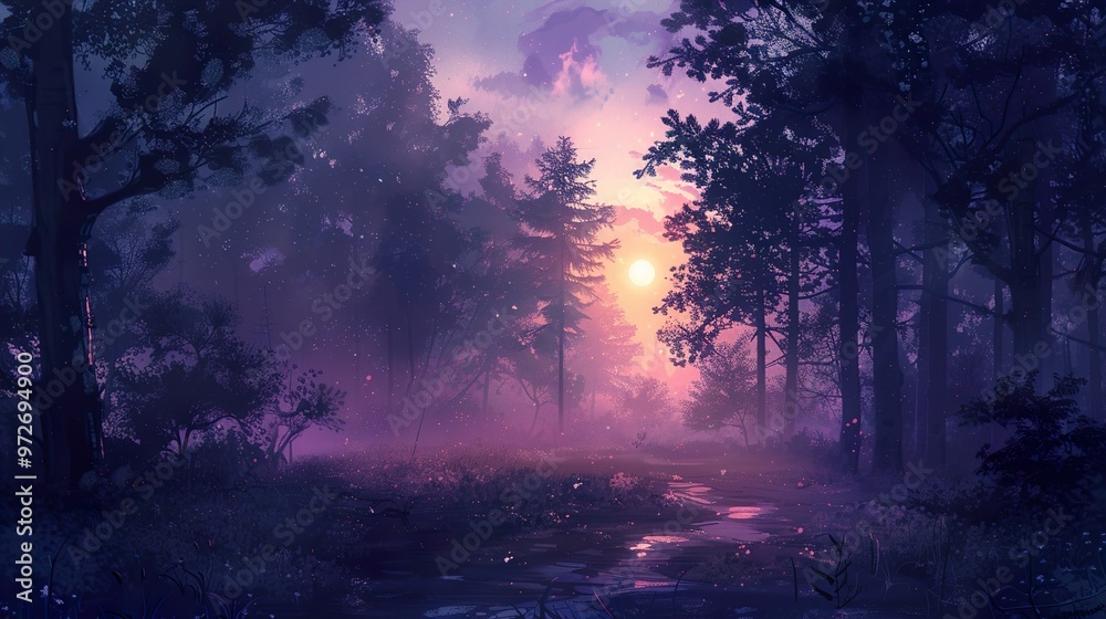 Enchanted Forest Sunset: A Dreamy Landscape Enchanted Forest Sunset: A Dreamy Landscape