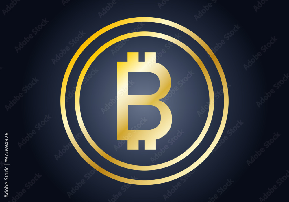 Icono dorado de criptomoneda bitcoin en fondo azul oscuro Icono dorado de criptomoneda bitcoin en fondo azul oscuro