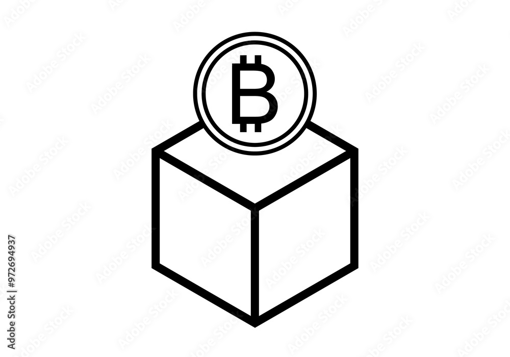 Icono negro de cubo con bitcoin representando blockchain Icono negro de cubo con bitcoin representando blockchain