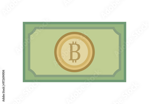 Billete verde con moneda de bitcoin dorada