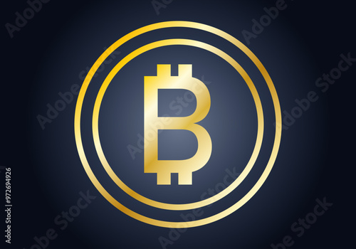 Icono dorado de criptomoneda bitcoin en fondo azul oscuro