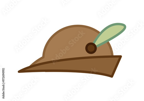 Gorro marrón alemán con pluma verde