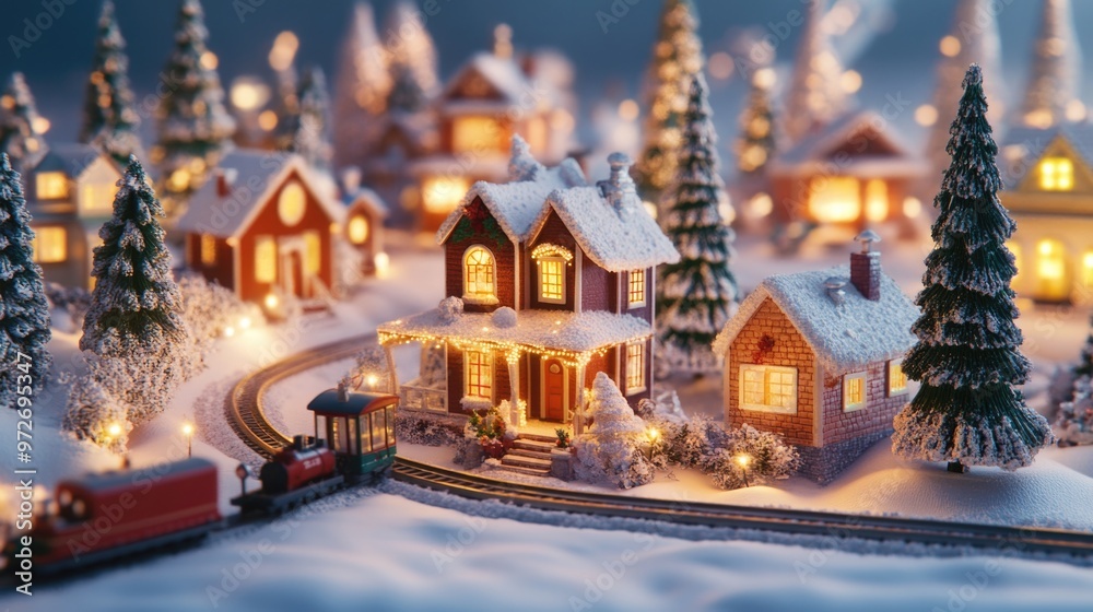 Fototapeta premium Snowy Village Christmas Night