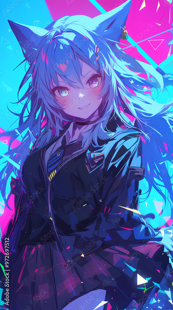 cute anime girl costume animal style school uniform vertical background cute anime girl costume animal style school uniform vertical background