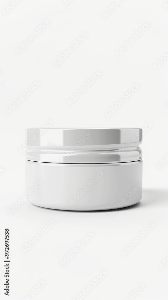 A sleek white container sits on a neutral background, ready for use in skincare or cosmetic applications A sleek white container sits on a neutral background, ready for use in skincare or cosmetic applications