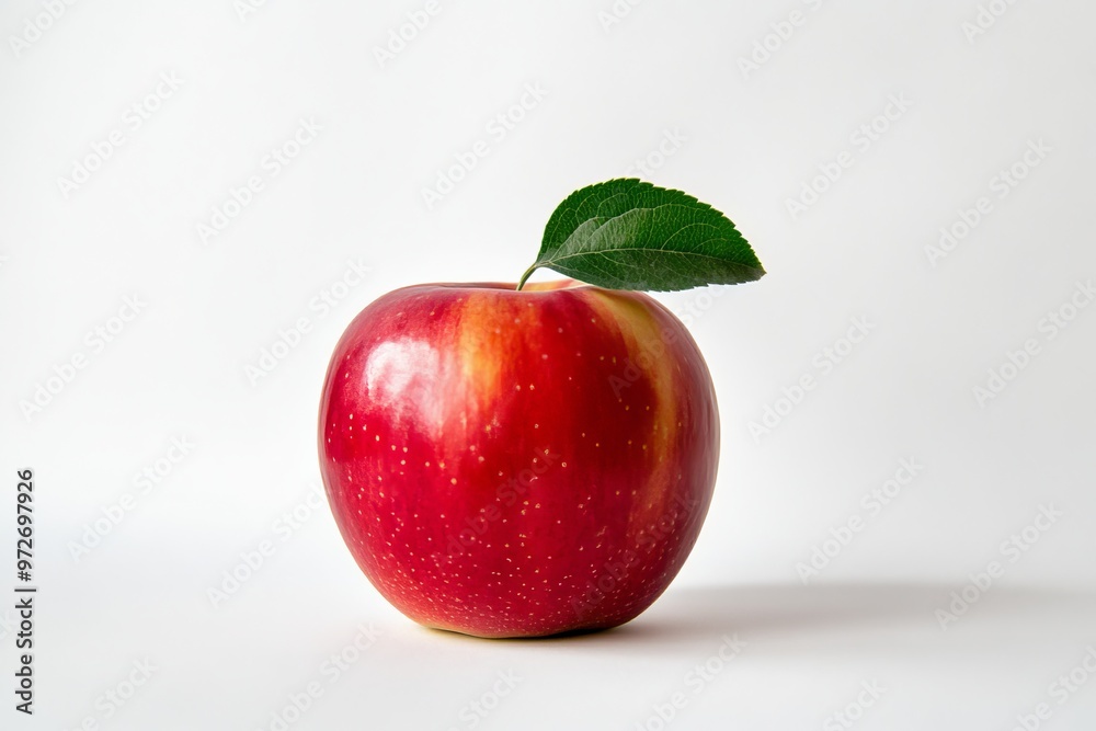 Red Apple with Green Leaf on White Background Red Apple with Green Leaf on White Background