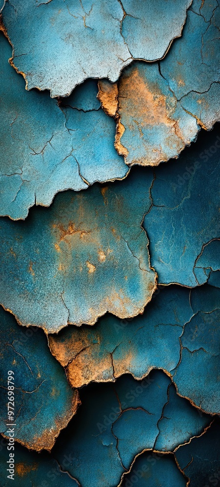 Close-up of a cracked blue surface with weathered textures and rusty, earthy tones peeking through, creating an aged and rugged appearance.
Close-up of a cracked blue surface with weathered textures and rusty, earthy tones peeking through, creating an aged and rugged appearance.