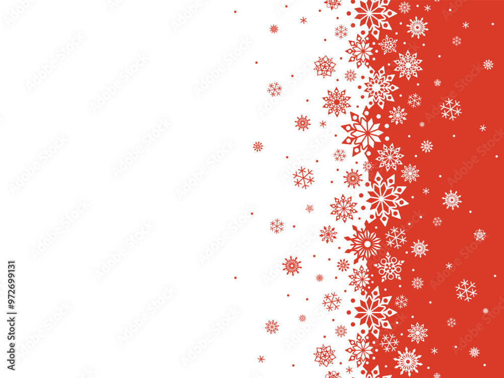 Fototapeta premium Horizontal banner with white and red Christmas symbols. Christmas snowflakes. Winter background with place for text. 