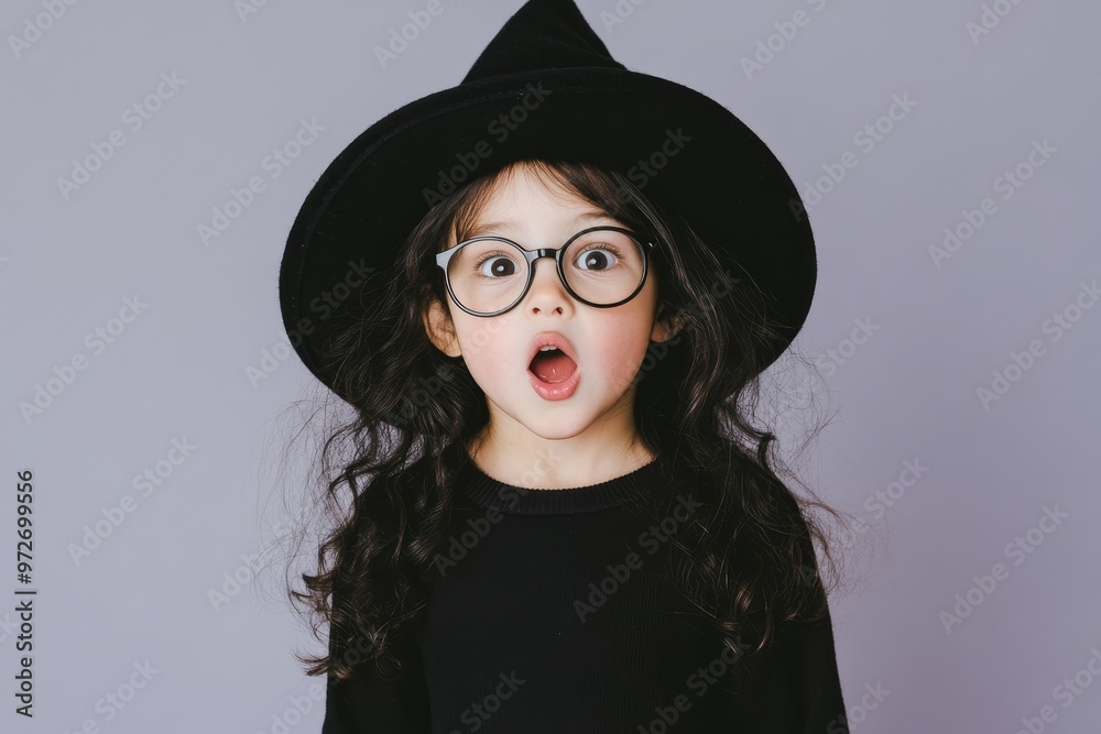 The pretty witch on purple background seems to be peeking around the corner. The pretty witch on purple background seems to be peeking around the corner.