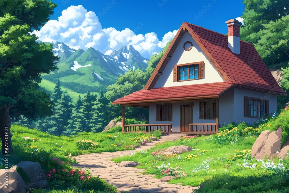 Anime Style House In A Valley. Generative Ai Anime Style House In A Valley. Generative Ai