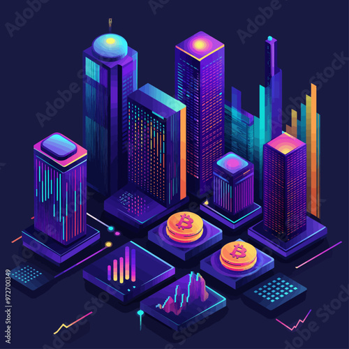 Isometric Digital Trading Environment Vector Illustration