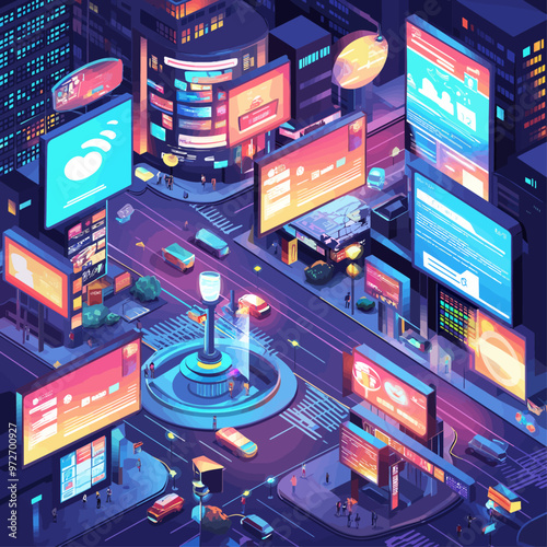 Isometric Smart City with Digital Billboards
