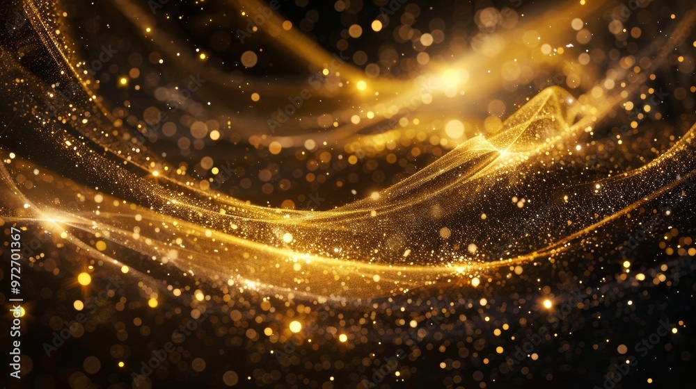 Abstract holiday background. Golden glittering stars swirls over black Abstract holiday background. Golden glittering stars swirls over black