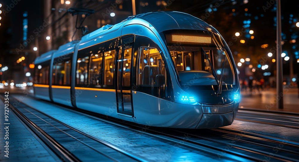 Fototapeta premium Modern Train in the City at Night