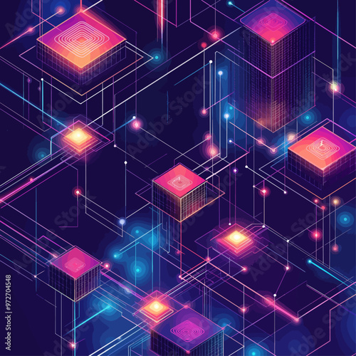 Isometric Blockchain Network Illustration